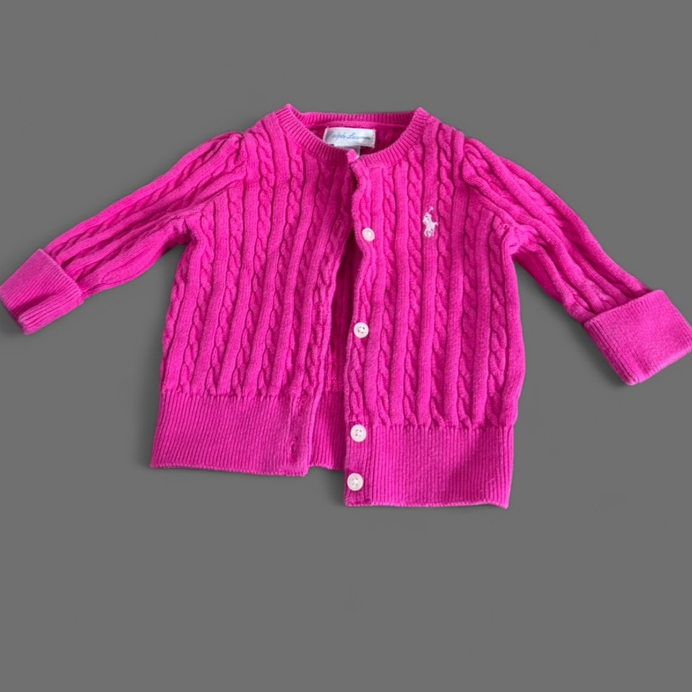 🍼Polo Ralph Lauren Baby 6M Pink Cable Knit Cardigan